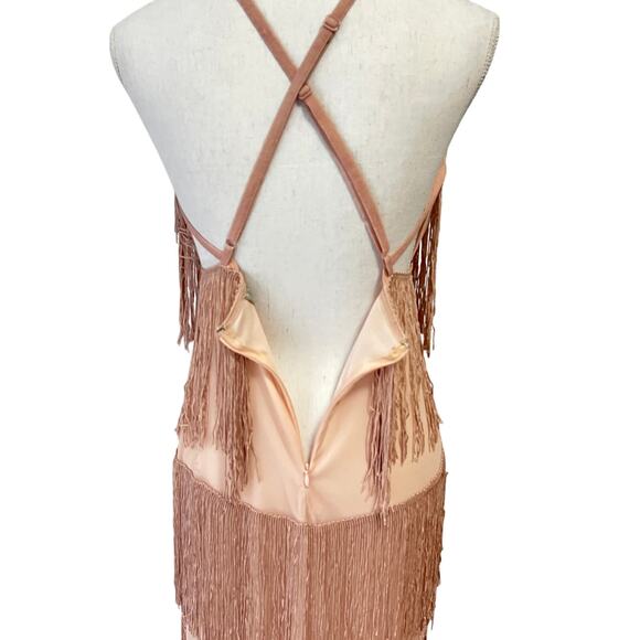 ASOS Fringe Halter Strappy Slip Dress - Women's Size 6 - Peach - Picture 8 of 14